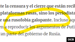 Calificativo de "rusofobia" a las medidas adoptadas en Occidente contra RT y Sputnik.