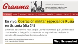 Así encabeza el diario oficialista Granma su cobertura sobre la invasión rusa a Ucrania.